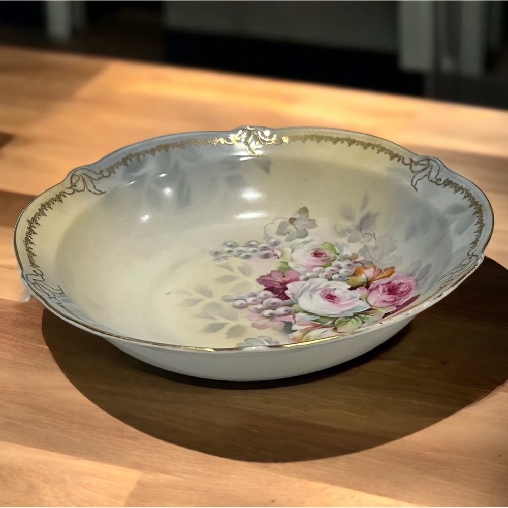 Vintage Colorful  9" Bavarian Roses bowl JACOB HERTEL Rehau Germany